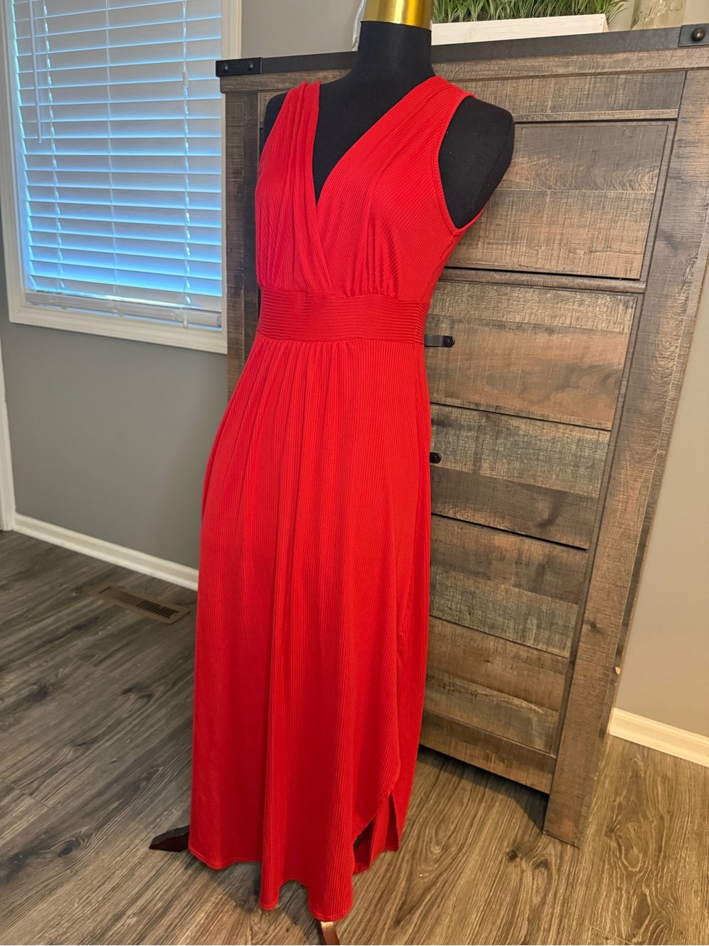 Rolla Coster Red Ribbed Sleeveless Maxi Dress Women’s Large Boho Empire Waist